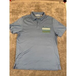 TravisMathew Mens Blue Polo Shirt Large Short Sleeve Striped Pocket Golf Tee